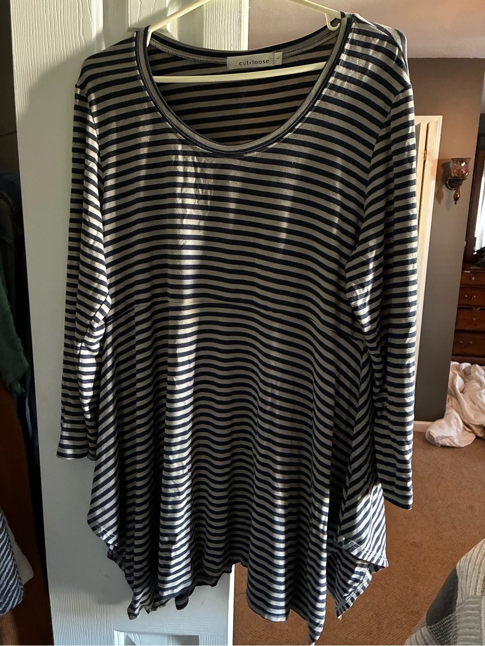 cut loose Black and White Striped Long-Sleeve Swing Tunic
